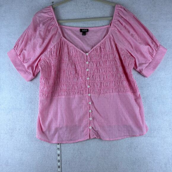 A New Approach ANA Puff Sleeve Boho Top Women’s XL Pink Smocked Peasant Cottage - Picture 1 of 7